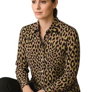 Trina Turk Stretch‎ Silk Signature Leopard Print blouse button front sz M